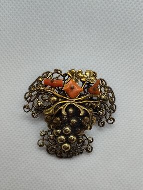 Miriam Haskell 1930s Spazetti Coral Branch Grapes Brooch/Pendant